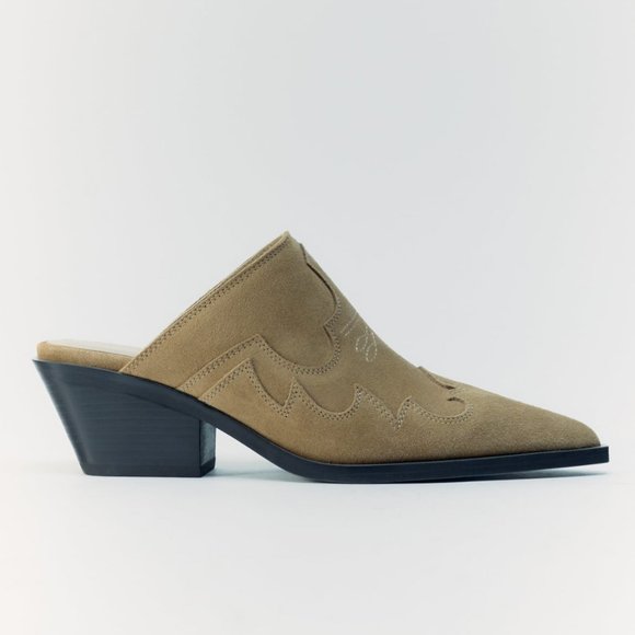 NWT Brown Suede Pointed Toe Cowboy Mules, 9 - Picture 6 of 10